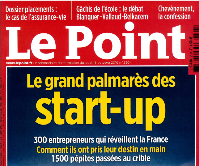 Le grand palmarès des start-ups – Article dans le magazine Le Point n°2301 du 13 octobre 2016